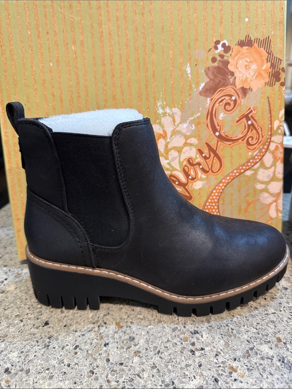 Very G Black Chelsea Lug Ankle Boot